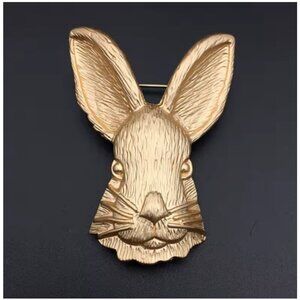 Vintage Gold Tone Rabbit Head Brooch – Animal Costume Jewelry Pin